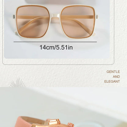 3PCS Women’s Casual Leather Watch Set – Quartz Wristwatch, Heart Bow Wallet, Glasses & Sunglasses Clock Montre Femme