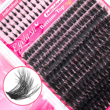 Top & Bottom Lash Extension Kit – 250/740 Cluster Fluffy Volume Mix Lengths DIY Eyelash Set for Bold Bombshell & Natural Lash Looks