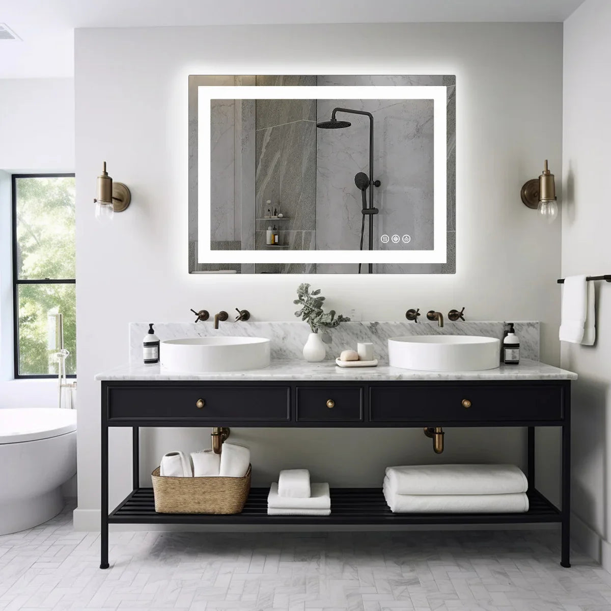 36"x24" LED Bathroom Vanity Mirror – Wall-Mounted Tempered Glass with Front & Backlight, Memory Function for Living Room