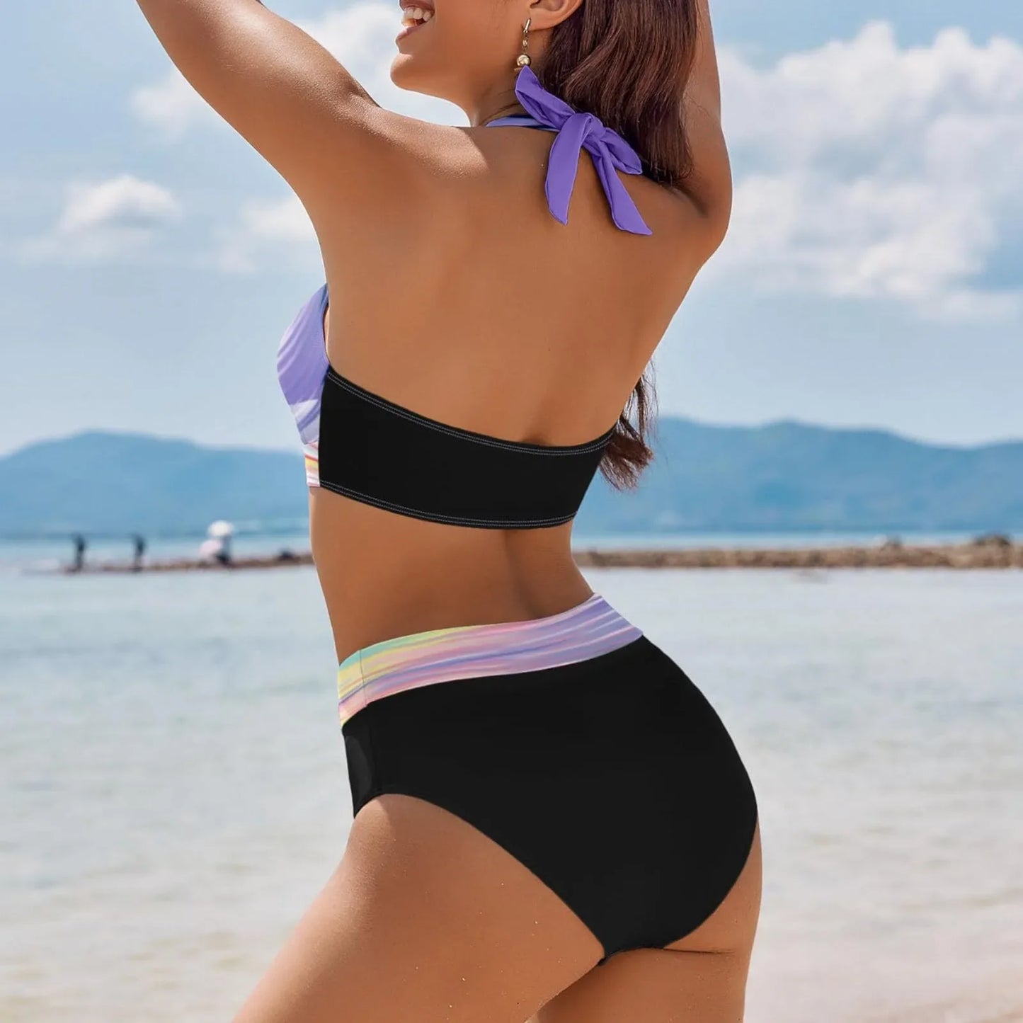 Floral Colour Block High Waist Bikini – Women's Two-Piece Swimsuit Teen Beachwear 2024 Trend