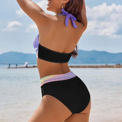 Floral Colour Block High Waist Bikini – Women's Two-Piece Swimsuit Teen Beachwear 2024 Trend