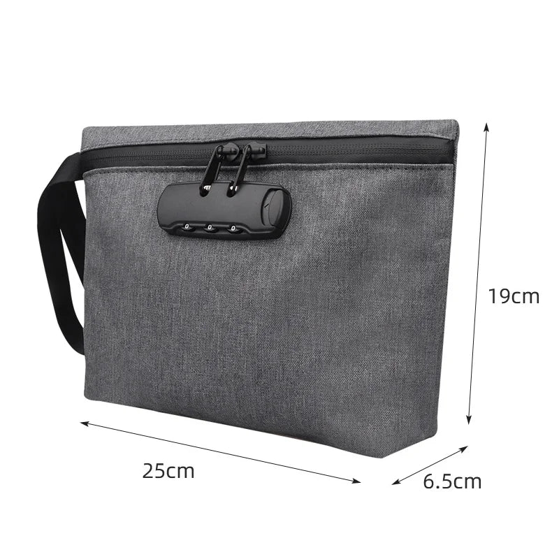 Travel Storage Bag with Password Lock – Waterproof Anti-Odor Safe Handbag for Files, Cards, and Smoking Pipe Storage