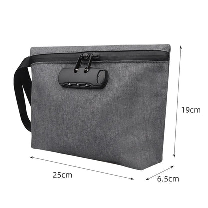 Travel Storage Bag with Password Lock – Waterproof Anti-Odor Safe Handbag for Files, Cards, and Smoking Pipe Storage