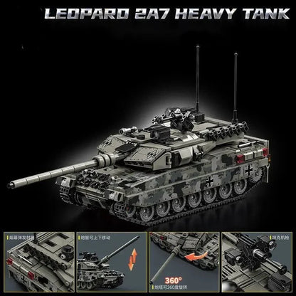 Military Tank Building Blocks Set - Leopard 2A7 Heavy Tank Model Bricks Toy for Boys, Adults & Christmas Gifts