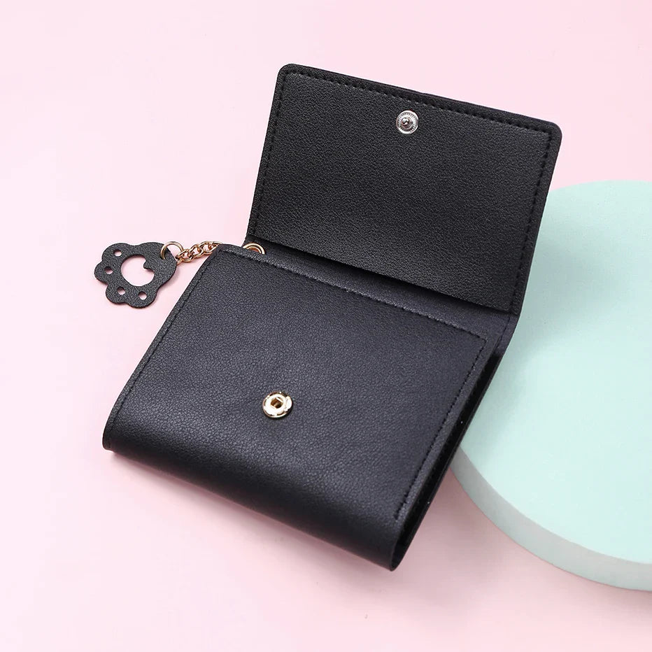 Women’s Cute Cat PU Leather Wallet — Small Short Card Holder Purse with Hasp, Fashion Money Bag for Girls & Gifts
