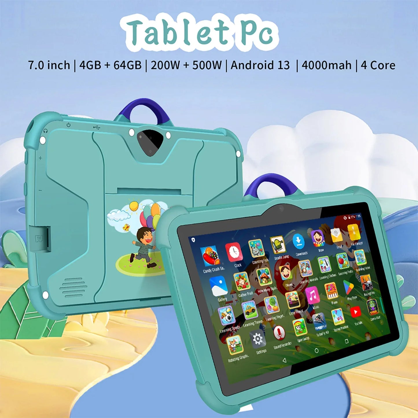 7-Inch Kids Tablet PC – Android 13, Quad-Core, 4GB RAM & 64GB ROM, Educational Learning Tablet for Children