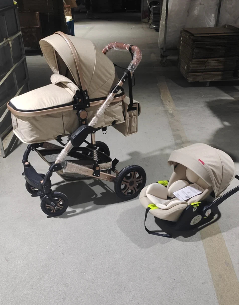 3-in-1 Baby Stroller Travel System – Foldable Newborn Pram with Isofix Base & Reversible Carriage