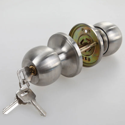 Stainless Steel Round Door Knob Lock - Rotating Entrance Door Handle with 3 Keys