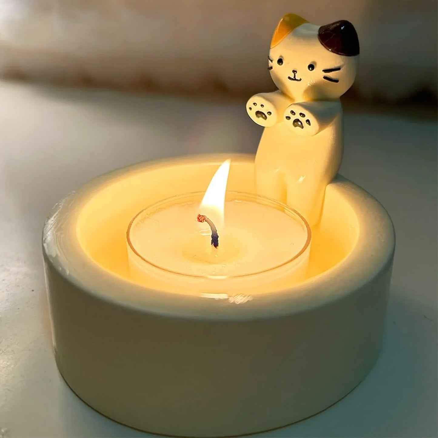 Cartoon Cat Tea Light Candle Holder – Cute Desktop Decorative Ornaments for Office & Home, Candlestick Craft Decoration