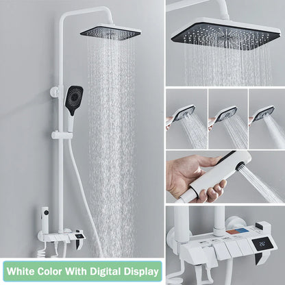 Rozin Black Smart Digital Display Shower Faucet Set - Piano Style Rainfall Bathroom System with Grey Digital Mixer Tap & Bidet Shower