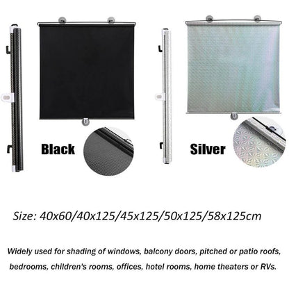 Universal Roller Blinds: Suction Cup Sunshade Blackout Curtain for Car, Bedroom, Kitchen, Office Window - Nail-Free Sun-Shading Curtains