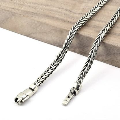 100% S925 Sterling Silver Handmade Woven Bracelet — Retro Domineering Style for Men & Women, Pure Silver Jewelry