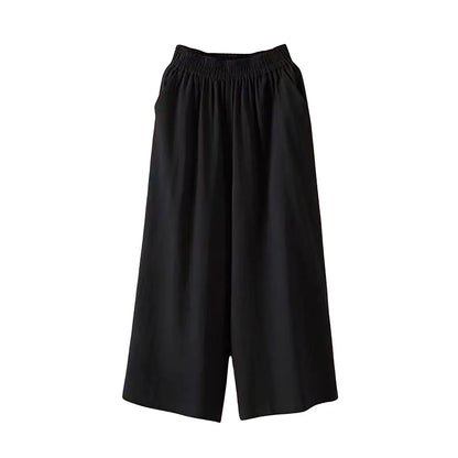 Women’s Casual Wide Leg Pants – High Waisted Loose Fit Cropped Capris with Pockets, Lightweight Lazy Style Versatile Trousers
