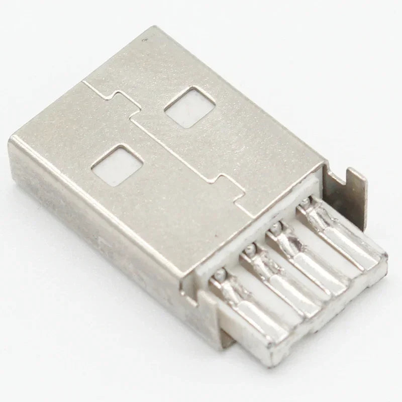 10-Pack USB 2.0 Type-A Male Connector Kit - 4 Pin Solder Assembly Plug Adapter for Data Connection