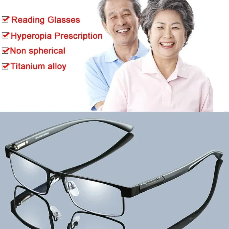 Elderly Anti-Blue Light Reading Glasses – Metal Optical Frame Business Eyewear for Men, Fashion Presbyopia Glasses +1.0 to +4.0