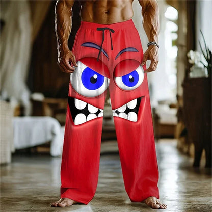 Men's 3D Facial Expression Pants - Trendy Wide-Leg Printed Casual Trousers