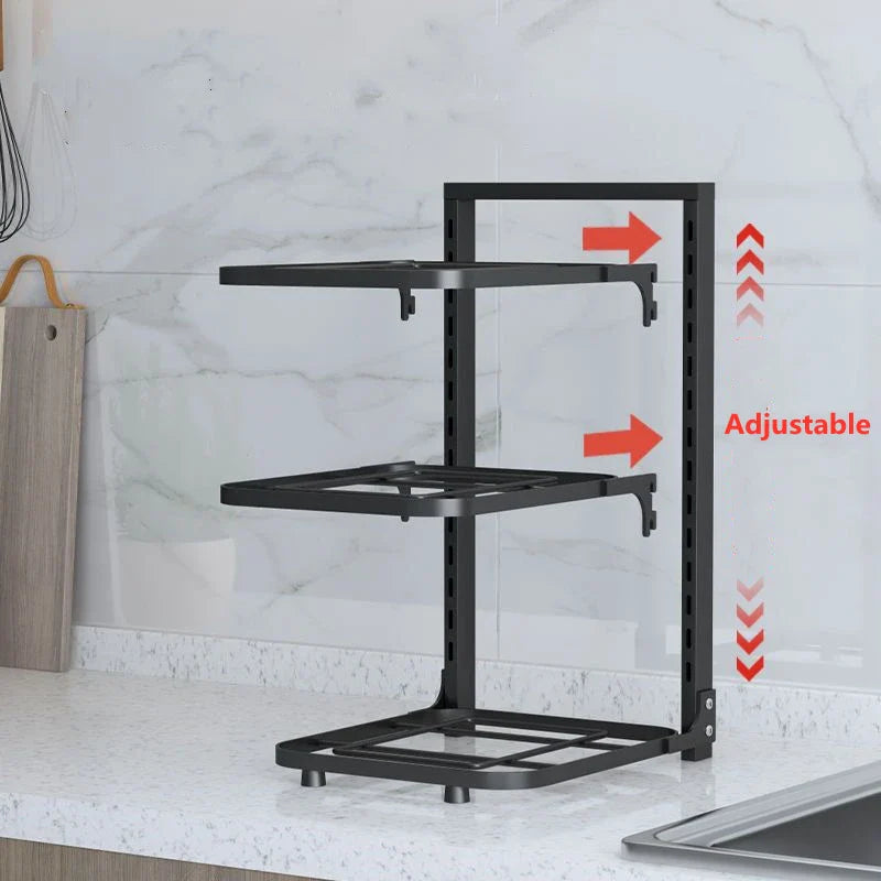 Adjustable Multi-Layer Pot Storage Rack: Kitchen Sink Shelf for Household Cabinet Organization - Pot Holder and Frying Pan Bowl Organizer