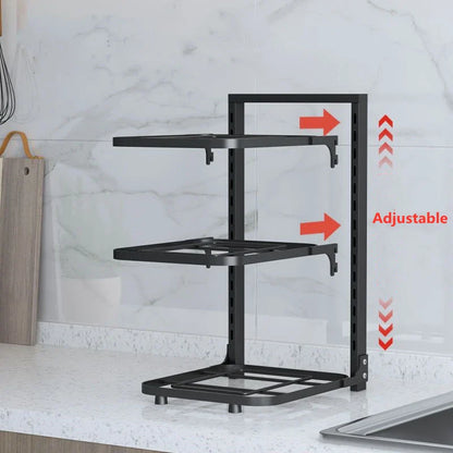 Adjustable Multi-Layer Pot Storage Rack: Kitchen Sink Shelf for Household Cabinet Organization - Pot Holder and Frying Pan Bowl Organizer