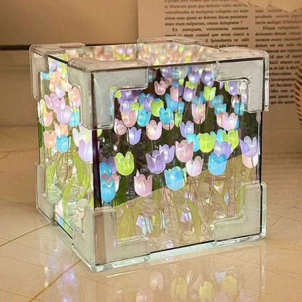 DIY Tulip Flower Sea Cube Night Lamp – 3D Creative Material Kit for Couples