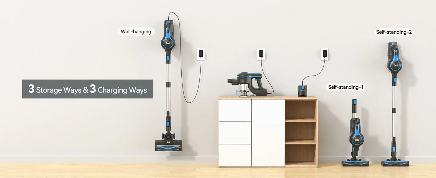 INSE Cordless Vacuum Cleaner – 20Kpa Lightweight Stick Vacuum with 2200mAh Battery for Hard Floors, Carpets, Hair & Car Cleaning