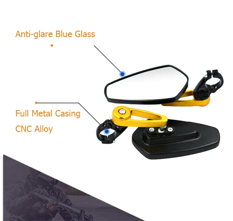 1 Pair 7/8" (22mm) Aluminum Bar End Rearview Mirrors – Universal Handlebar Side Mirrors for Motorcycles & Bikes