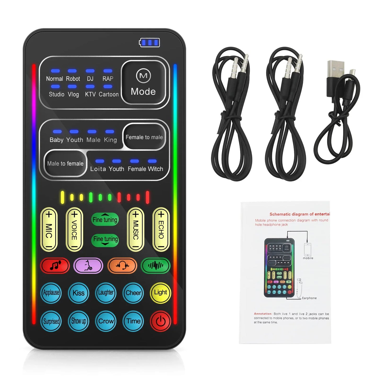 New i9 Portable Handheld Voice Changer – Mini Sound Card with 8 Multi-Functional Sound Effects