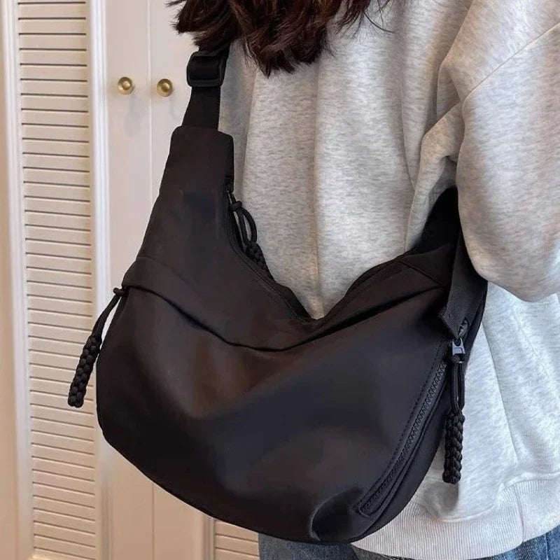 2024 Nylon Hobo Crossbody Bag - Solid Color, High Capacity, Casual Women's Zipper Shoulder Tote