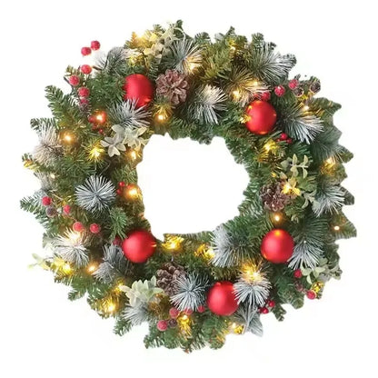 20–60cm LED Christmas Wreath – Lighted Pine Door Hanging Garland for Home & New Year Party Decor