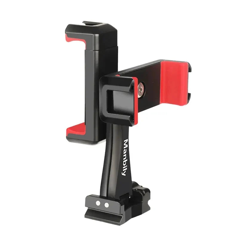 360° Rotatable Dual Phone Holder – Clip Clamp with 4 Cold Shoes & 1/4” Screw for Tripod, Selfie Stick, Vlog & Live Streaming