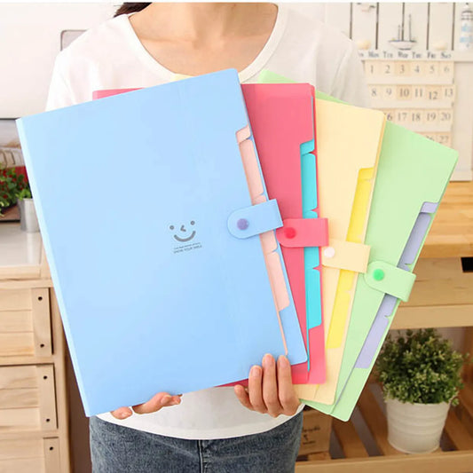 A4 Multi-Layer Folder Dutton File Bag | Candy Color Five Grid Organ Bag | Large Capacity Korean Office Stationery