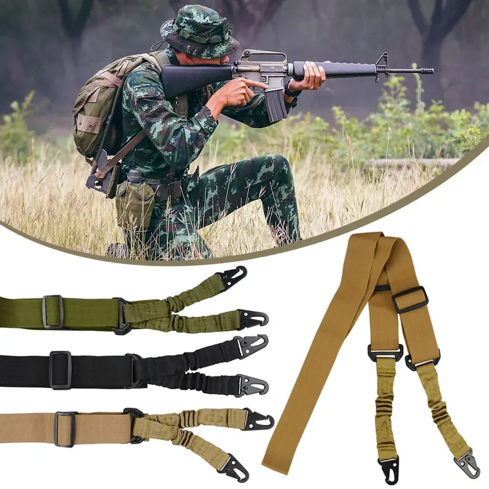 Single Point Adjustable Bungee Rifle Gun Sling Strap: Safety Belt for Wild Survival Training - Tactical Army Equipment