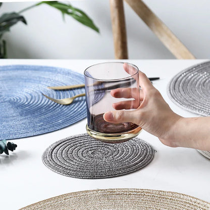 Set of 6 Round Woven Ramie Placemats - Anti-Slip Dining Table Mats and Non-Slip Drink Coasters