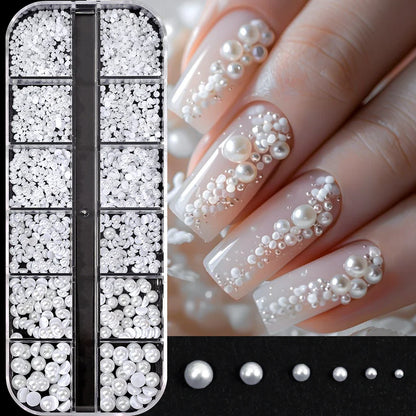 12-Grid 3D Glass AB Crystal Nail Art Rhinestones Kit – Flatback Round Beads with Tools for Nail Jewelry & Diamond Decoration