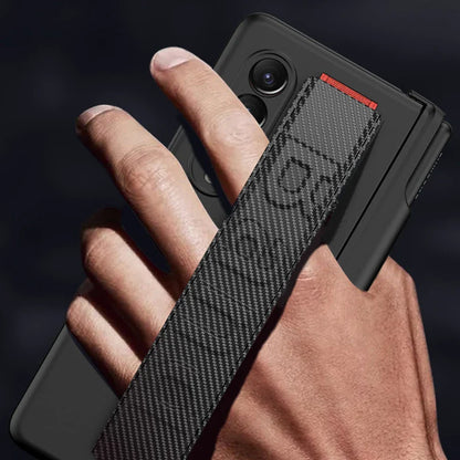 Magnetic Hinge Wrist Strap Case with Pen Slot & Screen Glass for Samsung Galaxy Z Fold 6/5/4/3 – Hard Protective Cover