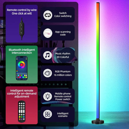 Smart RGB LED Floor Lamp - Remote & APP Control, Music Sync, Timer, Modern Corner Lighting for Bedroom & Living Room