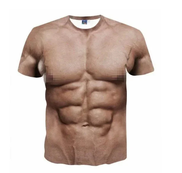 3D Muscle Print T-Shirt - Men's Short Sleeve Summer Beach Casual Top