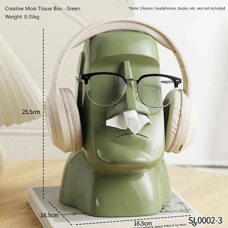 Miniso Moai Stone Statue Tissue Box & Glasses Holder – Multifunctional Home Decor Stand