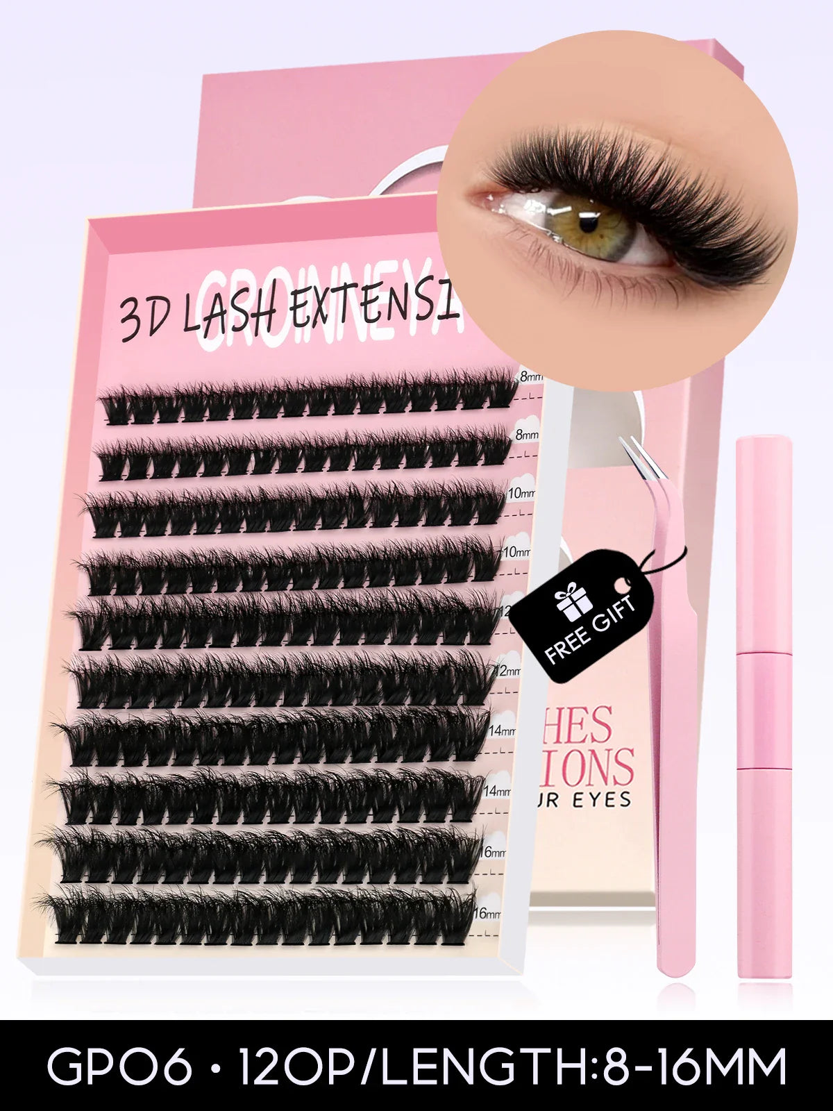 GROINNEYA Eyelash Clusters Kit – Large Capacity Wispy Individual Lashes for Natural DIY Extensions, Beginner-Friendly