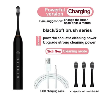 Automatic Electric Toothbrush - Smart Six-Speed Rechargeable Soft Bristle Toothbrush for Adults and Children All Ages