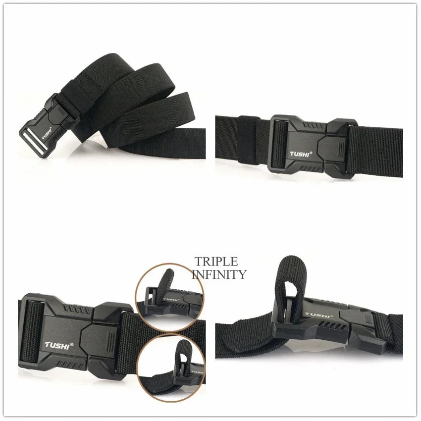 Aluminum Alloy Quick Release Tactical Belt – Durable Elastic Buckle for Men – Ideal for Outdoor, Army, Cowboy, and Hunting