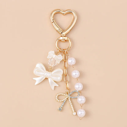 Cute Bowknot Heart Keychain - Crystal Pearl Pendant Charm for Women, Girls & Handbag Decoration