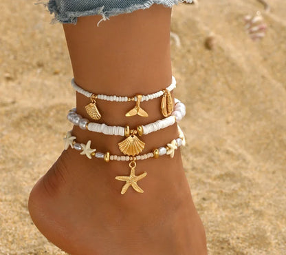 Beach Bead Anklet for Women – Retro Fashion Beaded Stone Pendant Ankle Chain Summer Beach Jewelry Boho Style Anklet for Girls