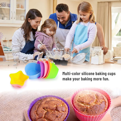 24Pcs Colorful Silicone Cupcake Liners - Reusable Baking Cups for Nonstick, Easy Clean Pastry Muffin Molds - 4 Shapes