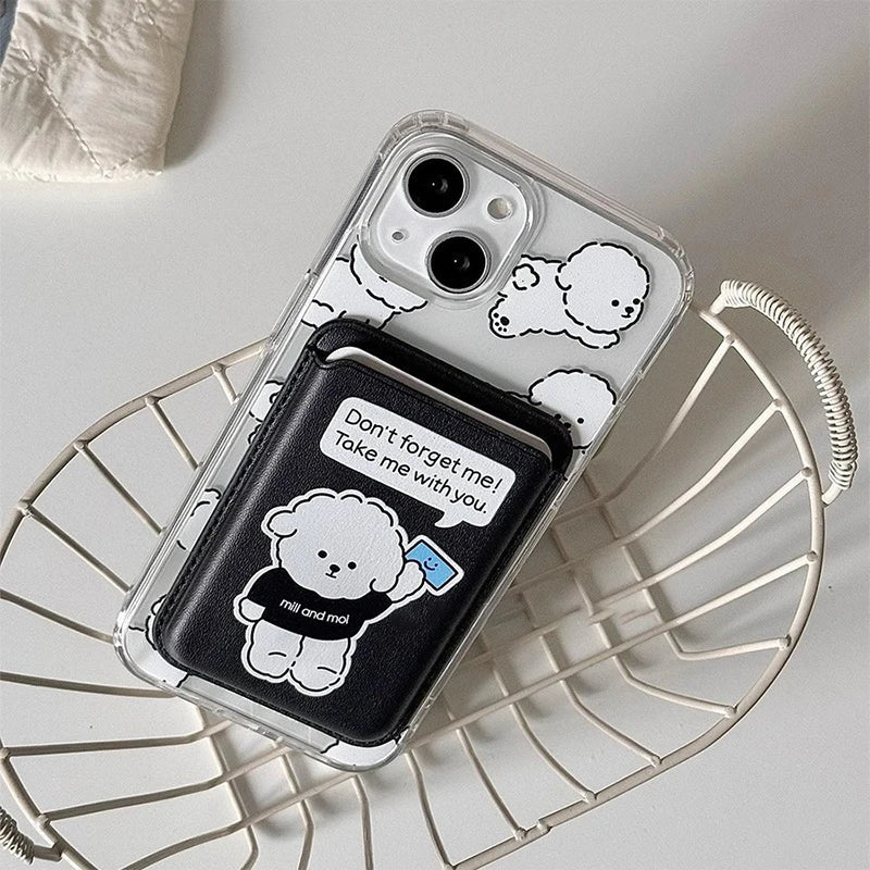 Cute Dog Cartoon Magnetic Phone Card Holder – Back Case Wallet for iPhone 15/14 with MagSafe Slot for ID & Bank Cards