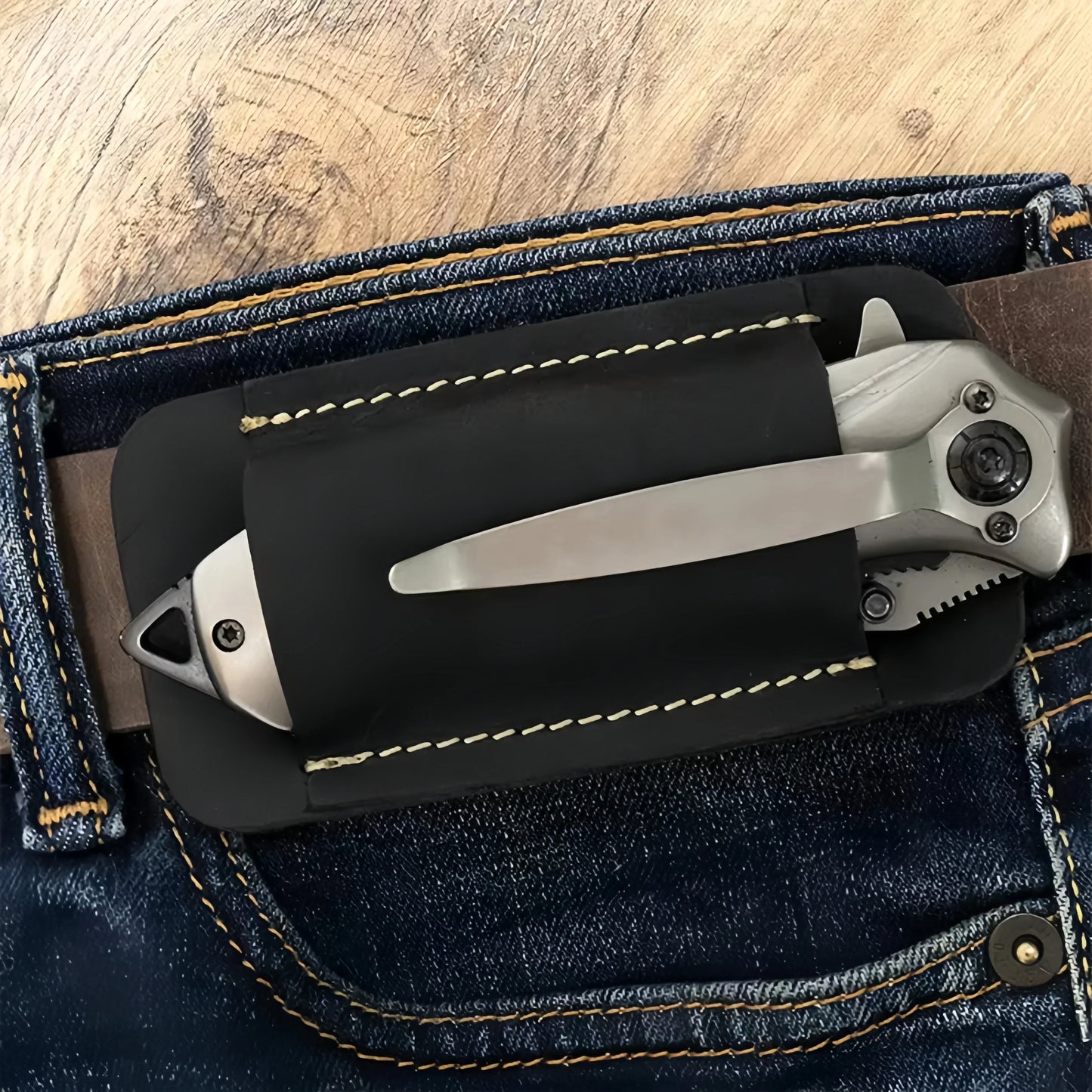 Leather EDC Holster – Multi-Tool Pocket Knife & Flashlight Carry Case, Outdoor Camping Daily Use Durable Belt Organizer