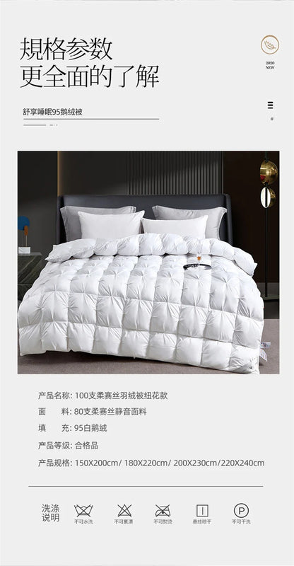 Premium White Goose Down Comforter – Winter Warm Feather Duvet, Lightweight & Cozy, Queen/King Size, Pinch Pleated 3D Design