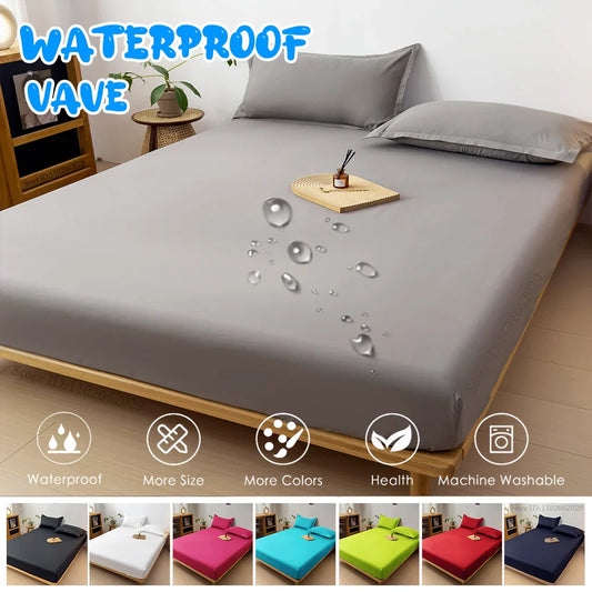Waterproof Fitted Mattress Cover — Thick Bed Protector Sheet for Single, Double, Queen & King Size Beds