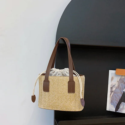 Fashion Straw Bucket Crossbody Bag – Women’s Summer Beach & Travel Shoulder Handbag