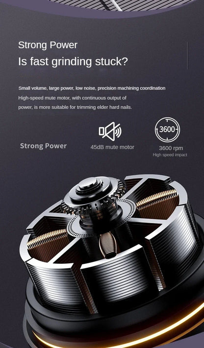 Electric Nail Clipper & Grinder – Rechargeable 3-Speed Nail Cutter, Low Noise, Safe & Easy Operation for Adults, Kids, and Nursing Care