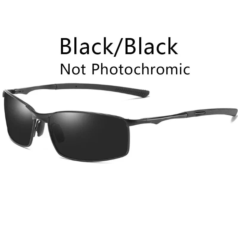 Photochromic Men’s Polarized Sunglasses – Metal Square Frame, UV400 Driving & Outdoor Sports Cycling Glasses